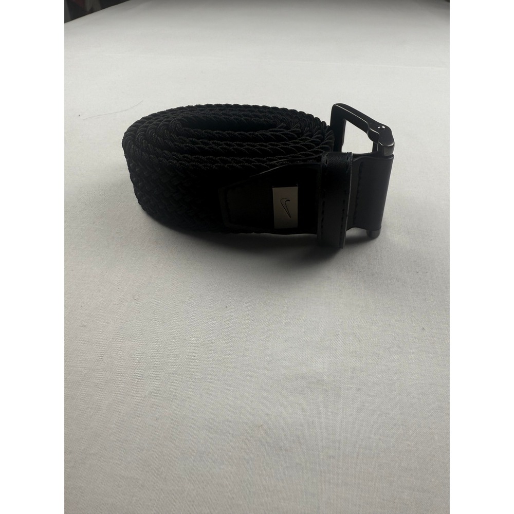 Nike Woven Golf Belt 36 Black Braided G-Flex Stretch Leather Trim Logo Buckle